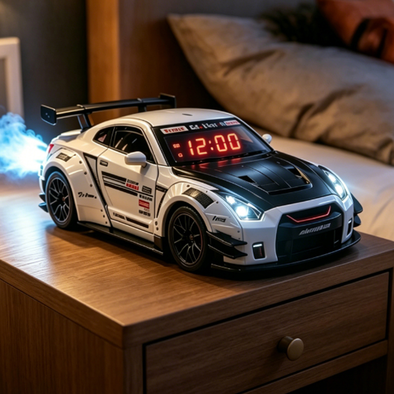 Unique Lighting Decor - 1セットの車型目覚まし時計、LEDディスプレイ、ライトエフェクト付き、子供部屋の装飾、男の子、子供、車愛好家へのユニークなギフト