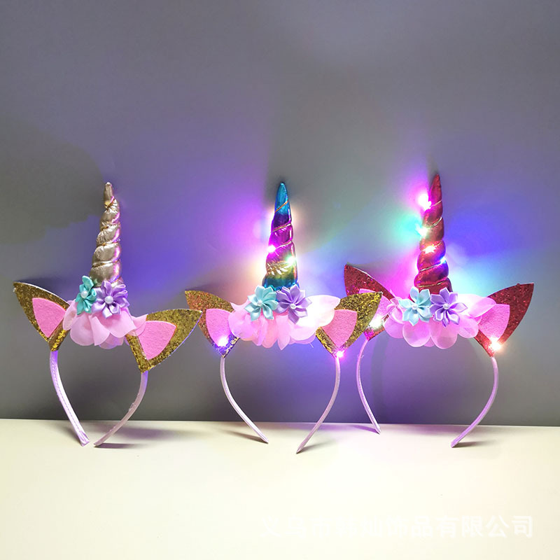 Unique Lighting Decor - 新しいハロウィンかわいいユニコーンヘッドバンド女の子用ライトアップピンクスイートパーティーヘアピンユニークな漫画ヘアアクセサリー子供用