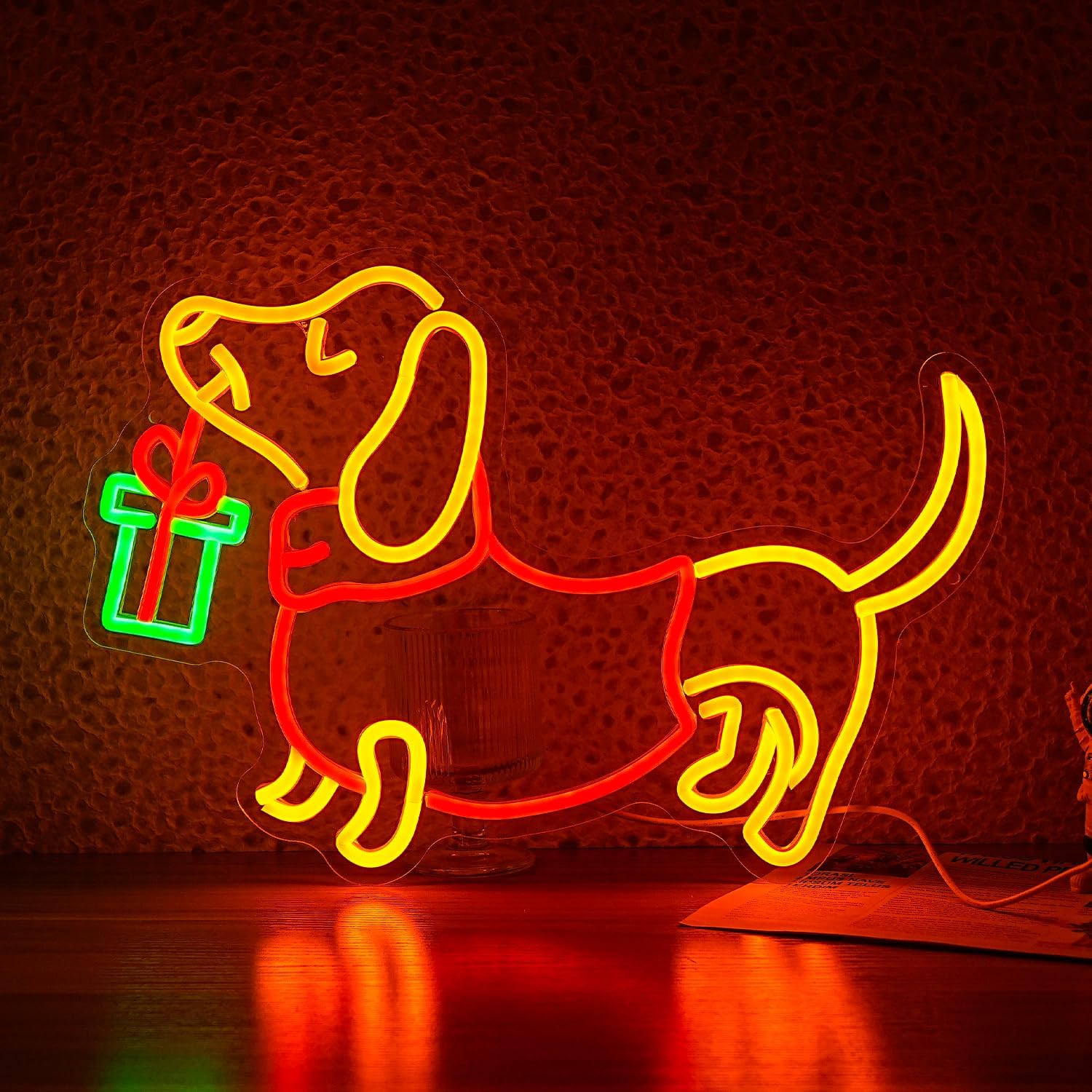 Bedroom Lighting Decor Ideas - USB調光式ダックスフントネオンサインLEDライト、ホームバーパーティー寝室の装飾、ロマンチックでキュートな動物ウォールアートギフトアイデア、温かみのある光