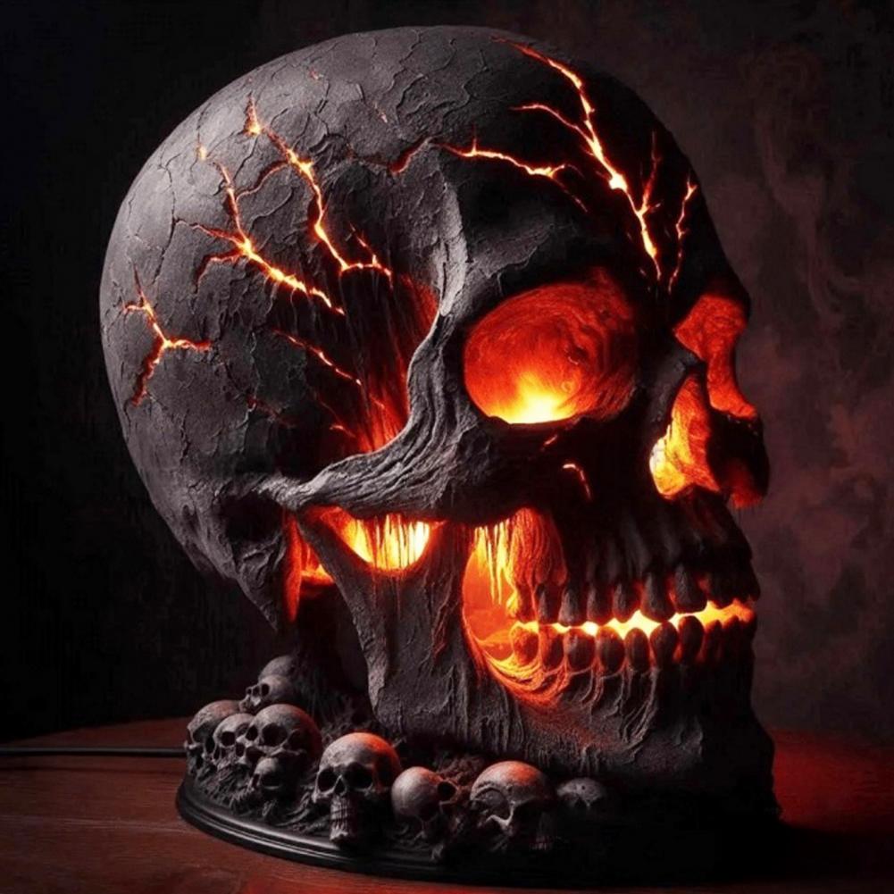 Unique Lighting Decor - ハロウィン溶岩石スカルランプ スカルデスクランプ 不気味なLEDライト付き ハロウィンパーティーの飾り付け マントルピースの装飾 ユニークな部屋のアクセントに