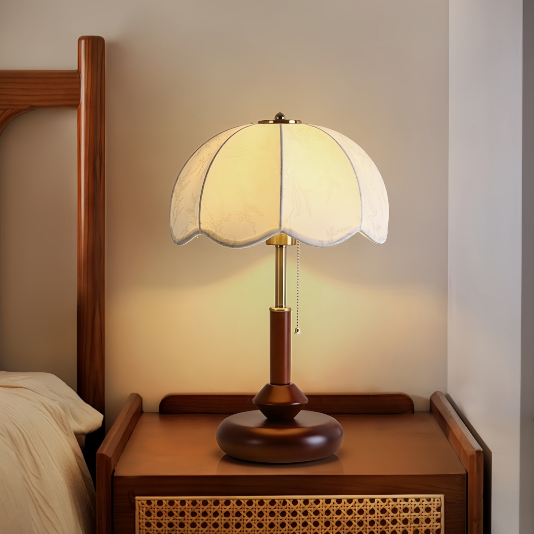 Decor Lighting Lamps - ヴィンテージスカラップドームテーブルランプ寝室ナイトスタンド書斎玄関用プルチェーンレトロ暖かいクラシックホームアクセント装飾照明