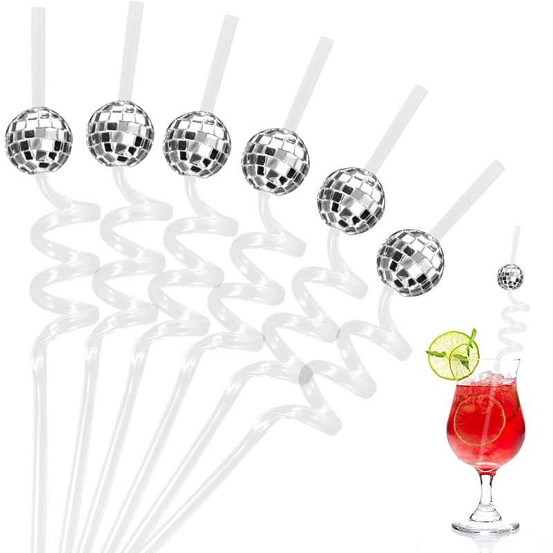 Disco Ball Mirror - 6本入りミラーディスコボールストロー 70年代ディスコパーティーデコレーション 誕生日 結婚式 独身女性パーティー バーパーティーグッズ