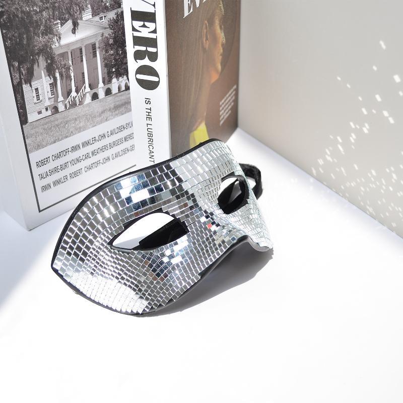 Disco Ball Mirror - ディスコブライトボールグリッターフェイスマスクミラーアイカバーシルバーマスカレードマスクパーティー小道具アイマスク女性男性用パーティープロム用