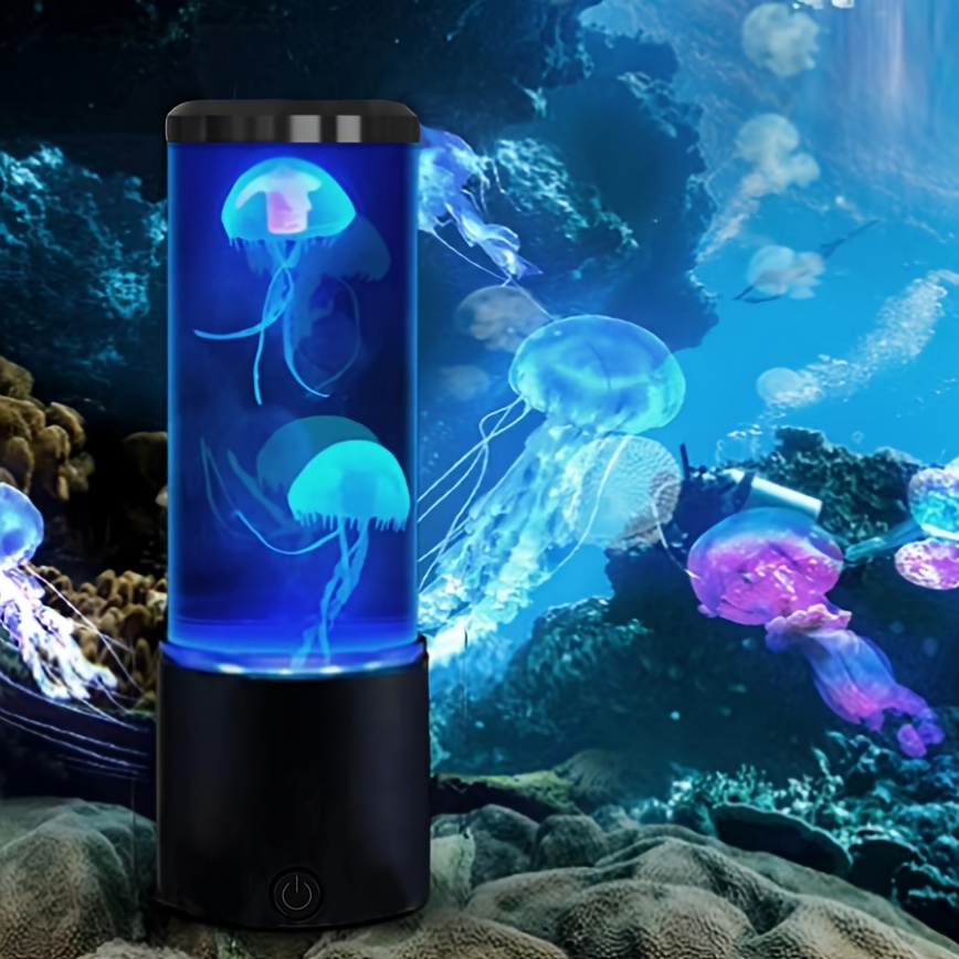 Lava Lamp Desktop - クラゲ溶岩ランプ水槽オーシャンナイトライト7色LEDクラゲムードライト4つのホームベッドルームデスクトップデコレーションGIF付き