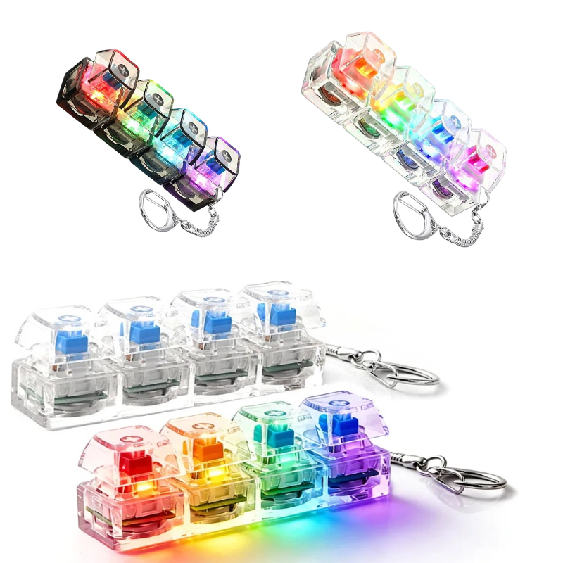 Pendant Light Shade - 2026年新型高透明4ボタン発光ストレス解消ボタンキーホルダーメカニカルキーボード風おもちゃペンダント