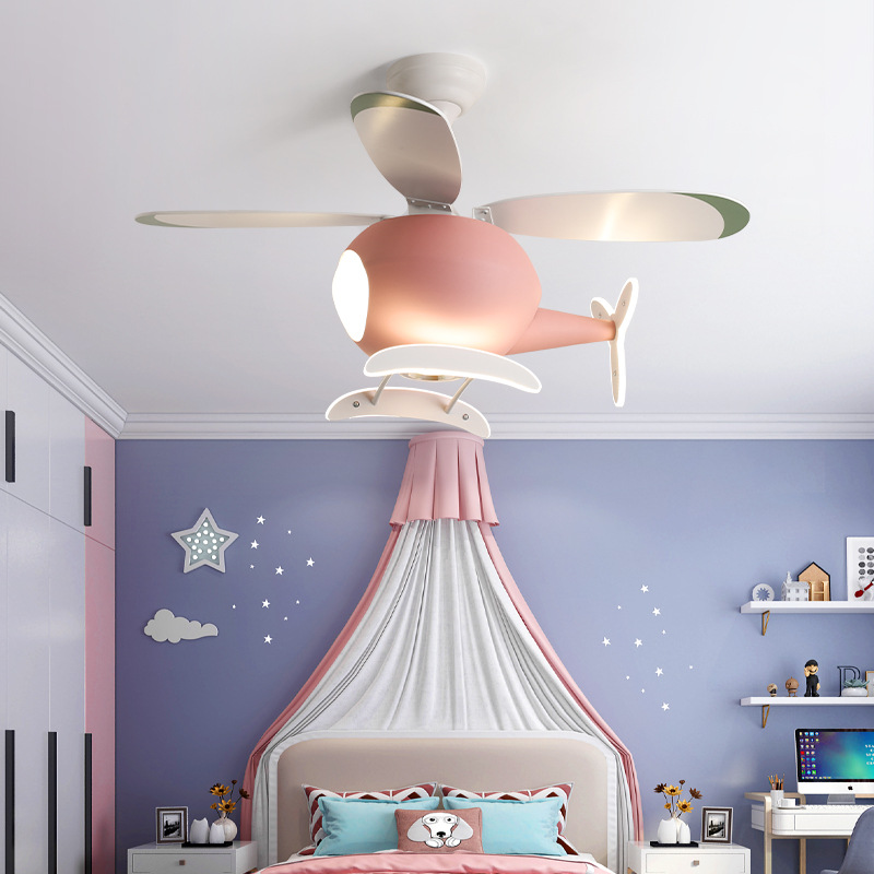 Decor Lighting Lamps - 現代のクリエイティブ漫画飛行機ファンライトシンプルな装飾 LED シーリングランプ子供部屋用 Beroom LED ファンライト