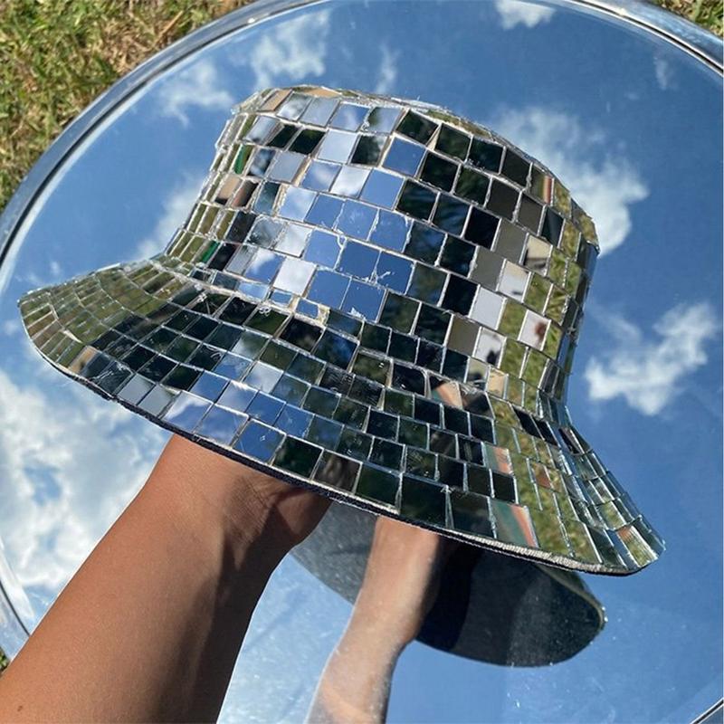 Disco Ball Mirror - ディスコボールハット,ミラー,ユニセックス,キラキラ,ディスコ,DJクラブ,バー,ディスコ,フェスティバル,ビーチ,フィッシャーマン