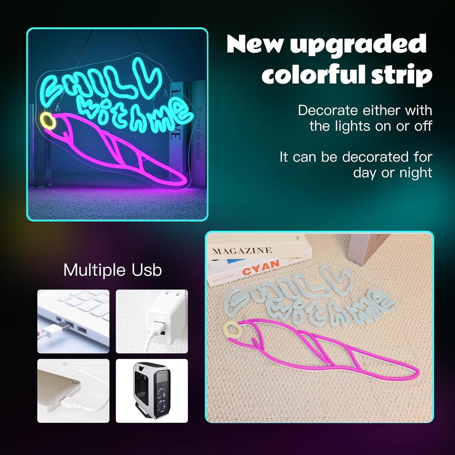「Chill with Me」ネオンサイン、パン型LEDネオ - Bedroom Lighting Decor Ideas のレビューと価格