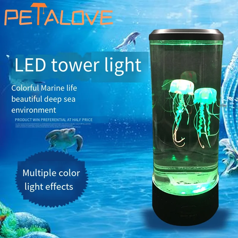 クラゲ溶岩ランプ水族館オーシャンナイトライト 7 色 LED - Lava Lamp Desktop のレビューと価格