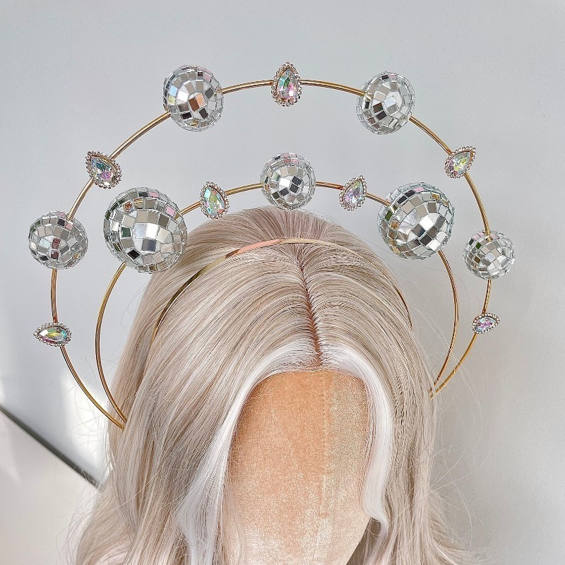 シルバーダブルリングディスコヘッドバンド - Y2Kサイバー - Disco Ball Mirror のレビューと価格