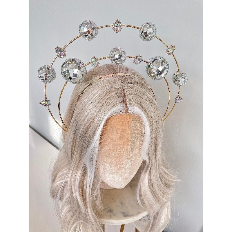シルバーダブルリングディスコヘッドバンド - Y2Kサイバー - Disco Ball Mirror のレビューと価格